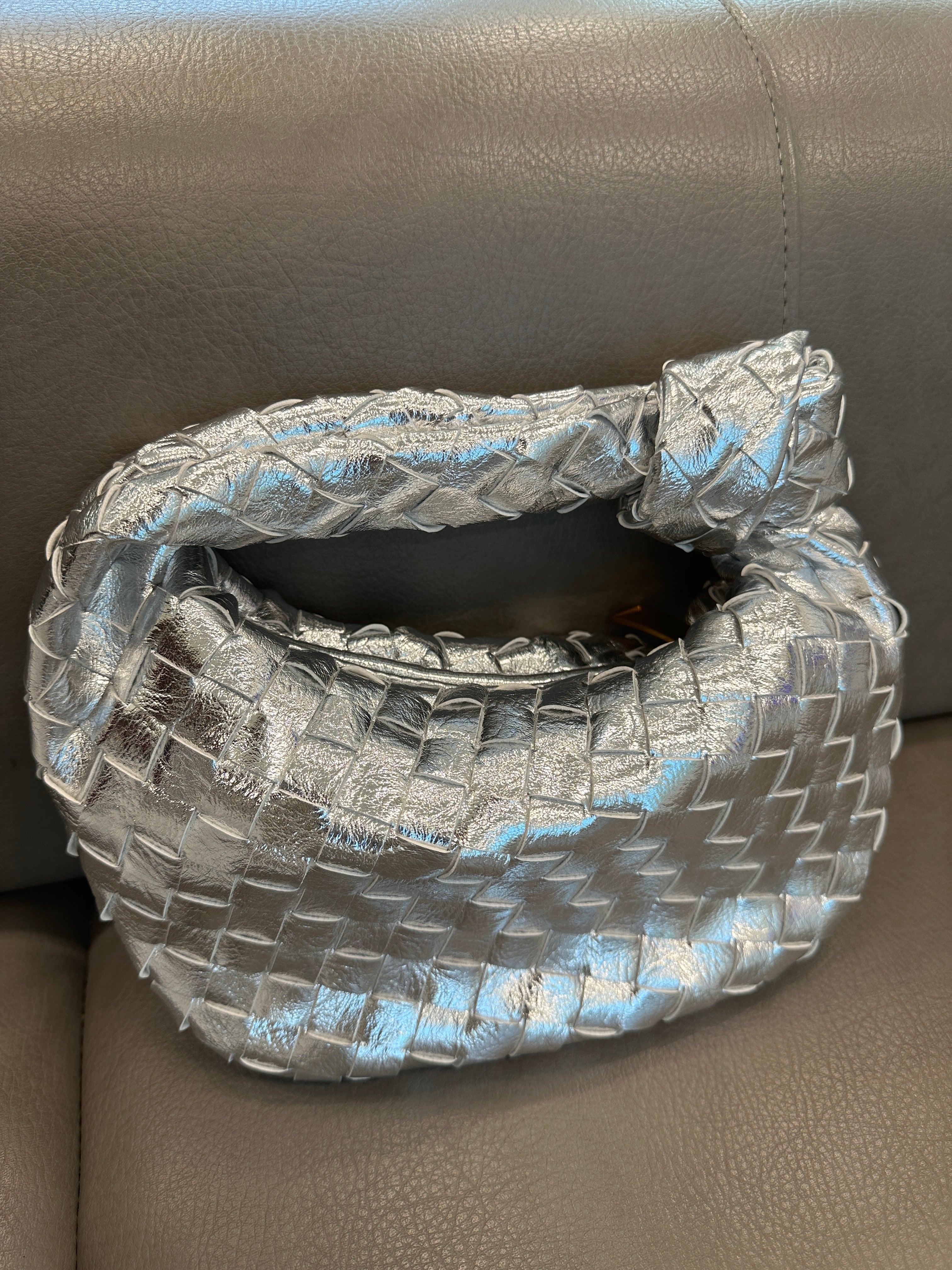 Silver Glossy Woven Knot Bag (Small)