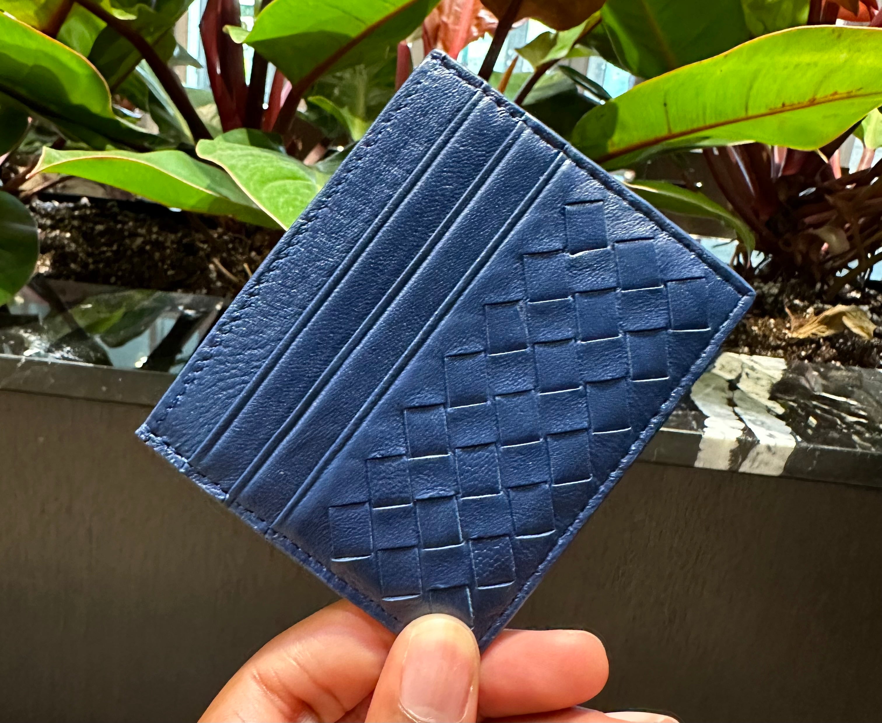 Blue Leather Woven Cardholder