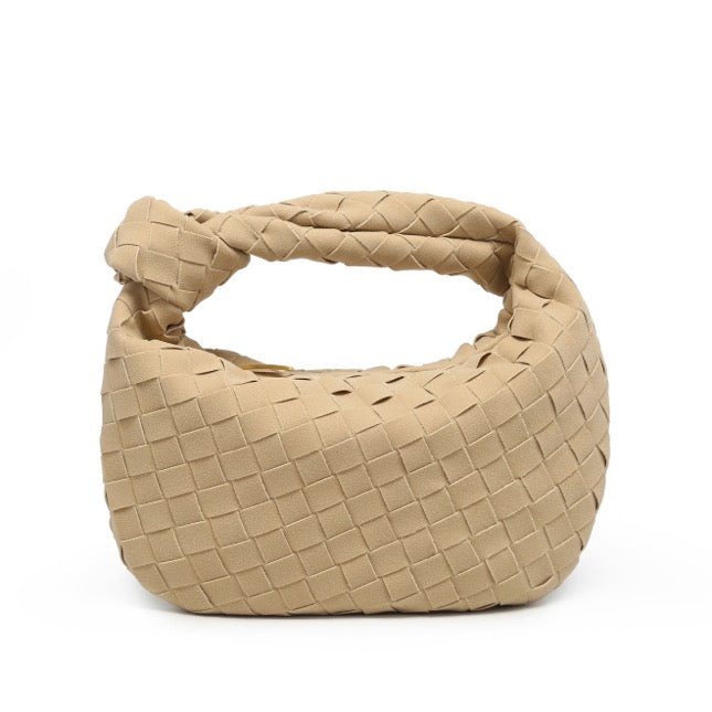 Beige Suede Woven Knot Bag