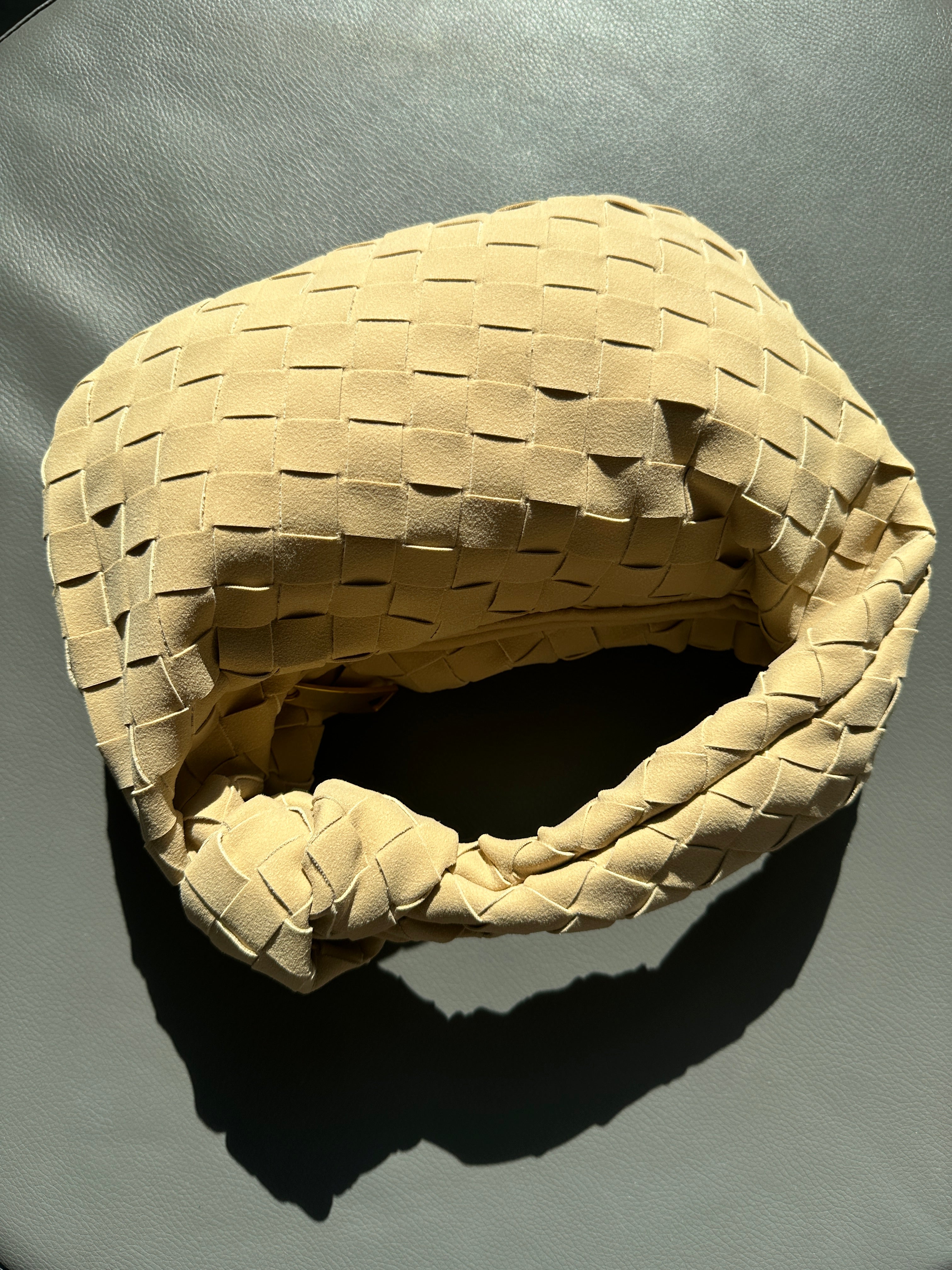 Beige Suede Woven Knot Bag