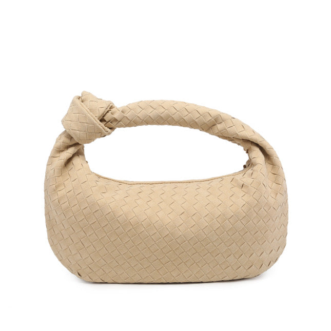 Beige Suede Woven Knot Bag (Big)