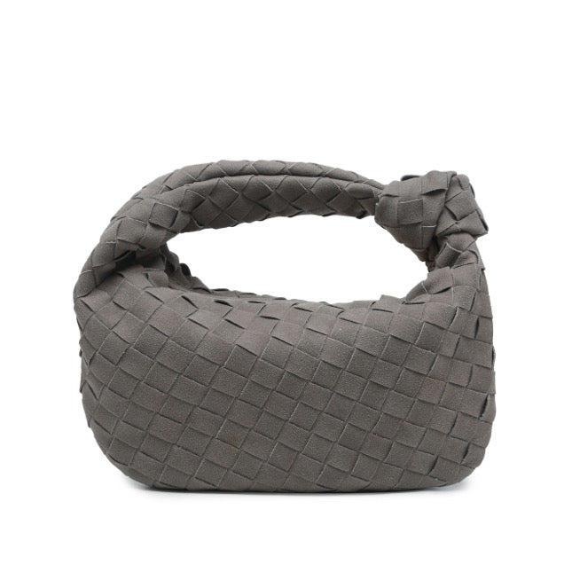 Gray Suede Woven Knot Bag (Small)