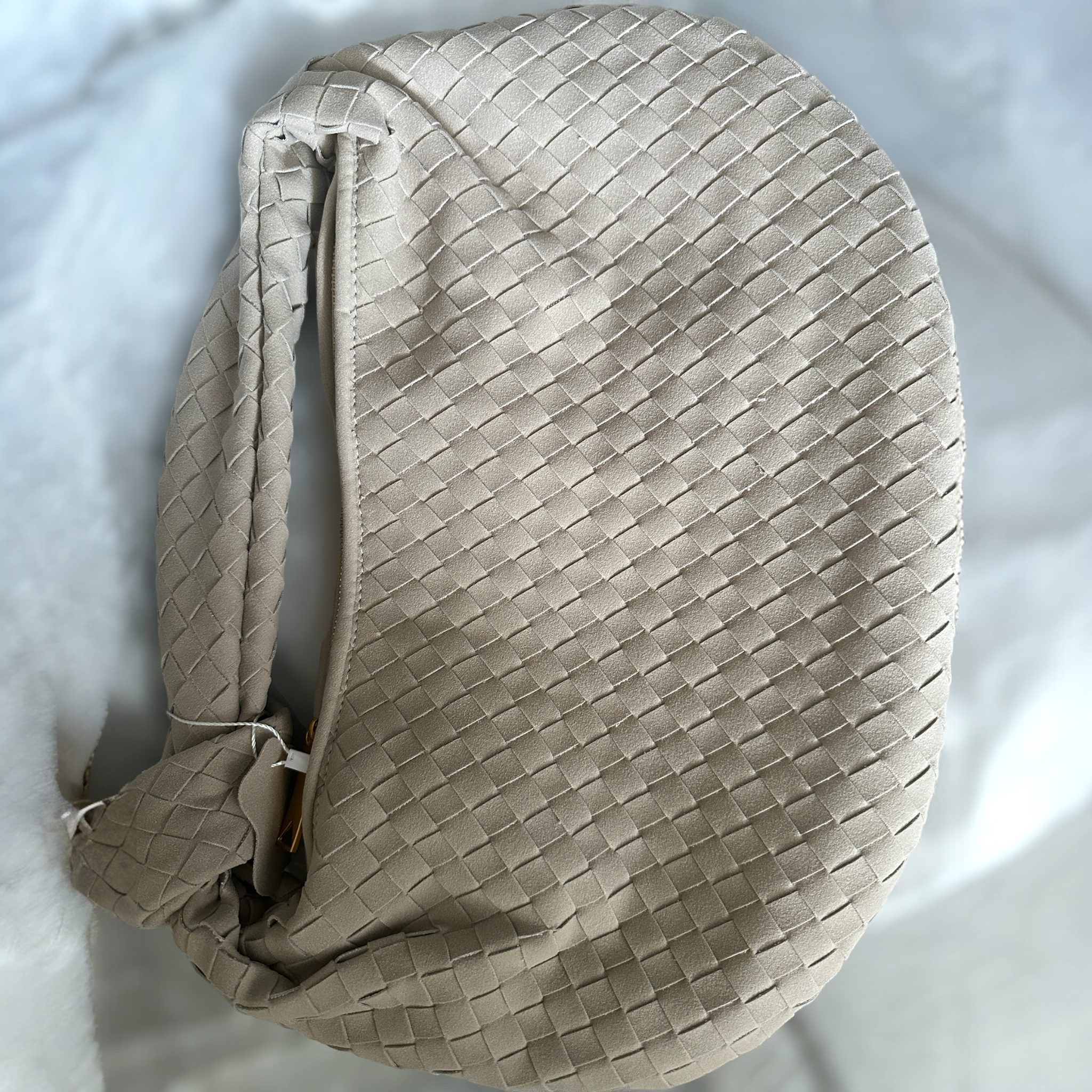 Khaki Suede Woven Knot Bag (Big)