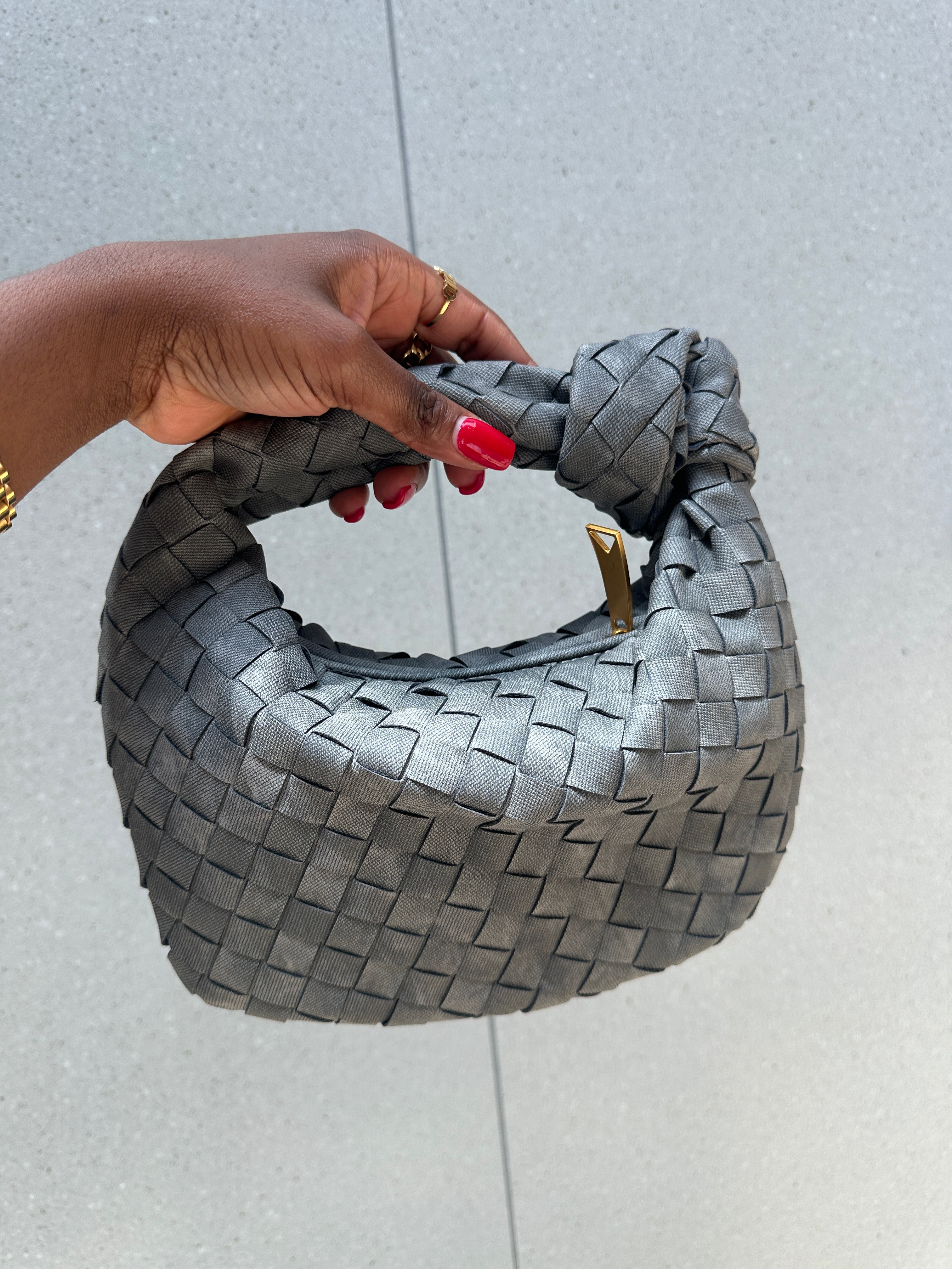 Dark Denim Woven Knot Bag