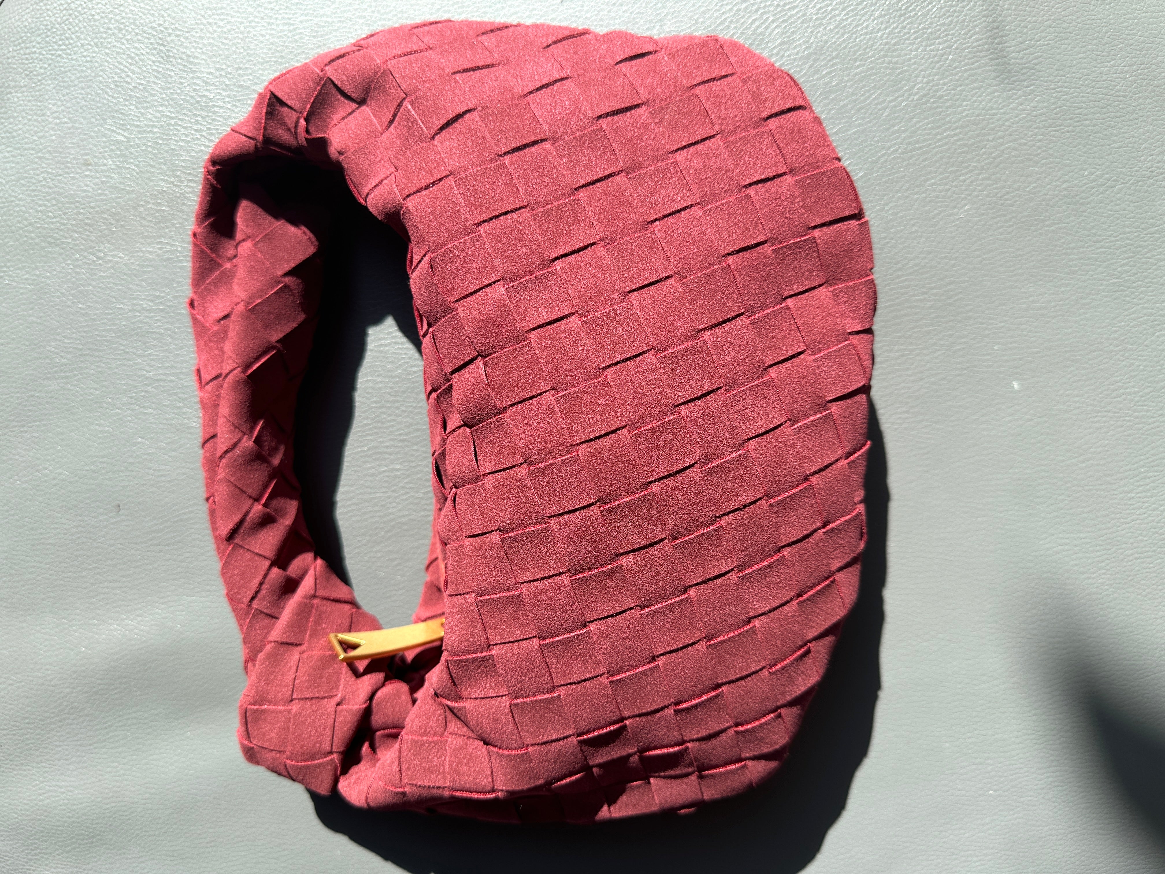 Burgundy Suede Woven Knot Bag (Small)