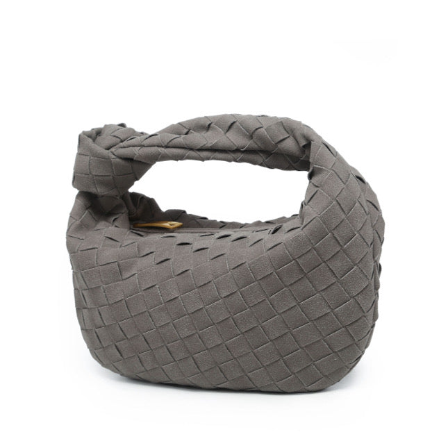 Gray Suede Woven Knot Bag (Small)