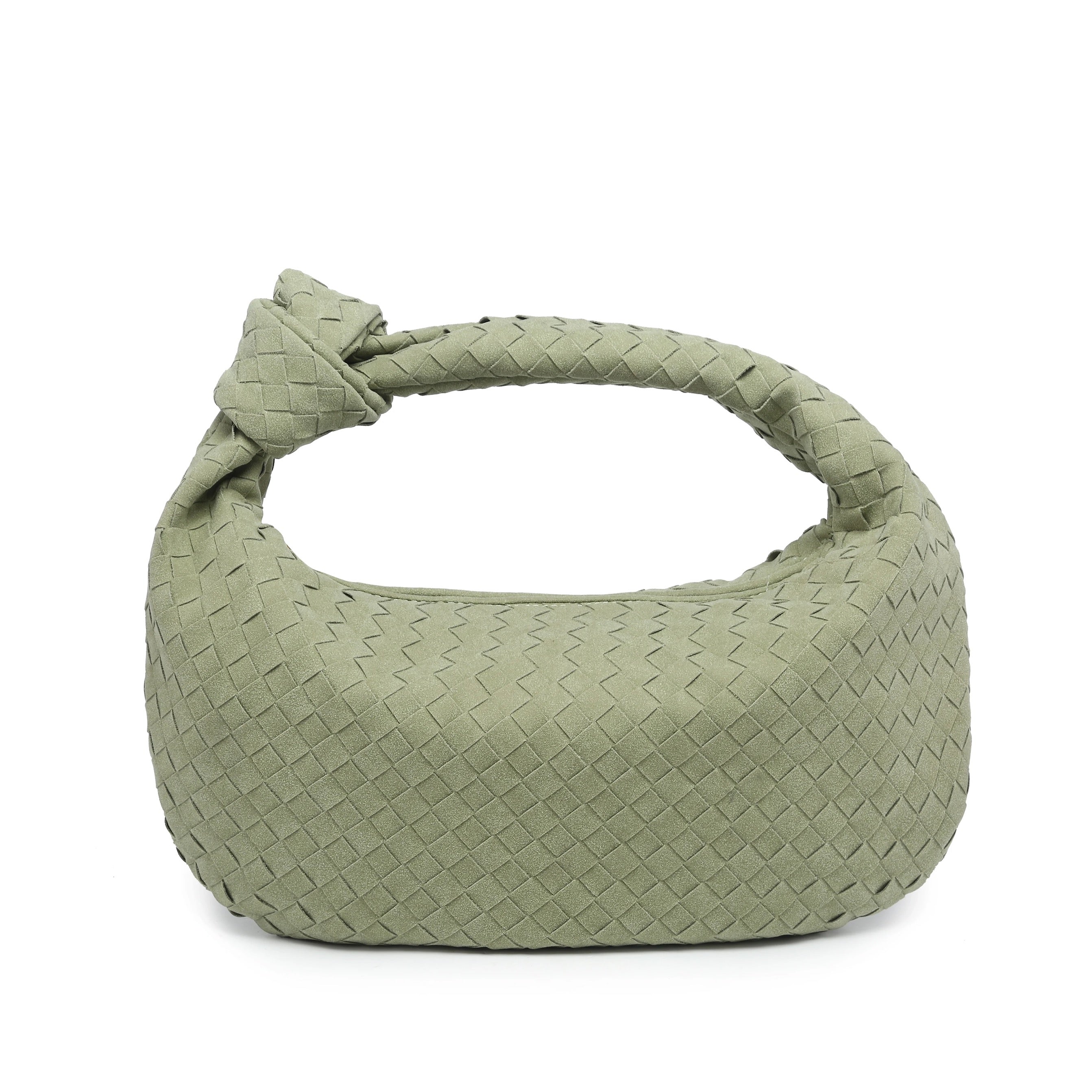 Olive Green Suede Woven Knot Bag (Big)