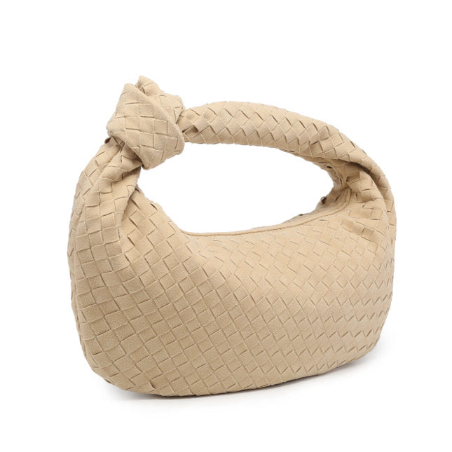 Beige Suede Woven Knot Bag (Big)