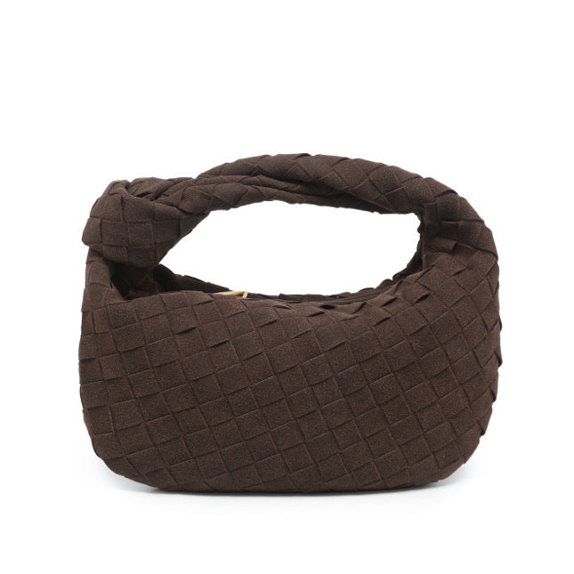 Chocolate Suede Knot Woven Bag (Small)