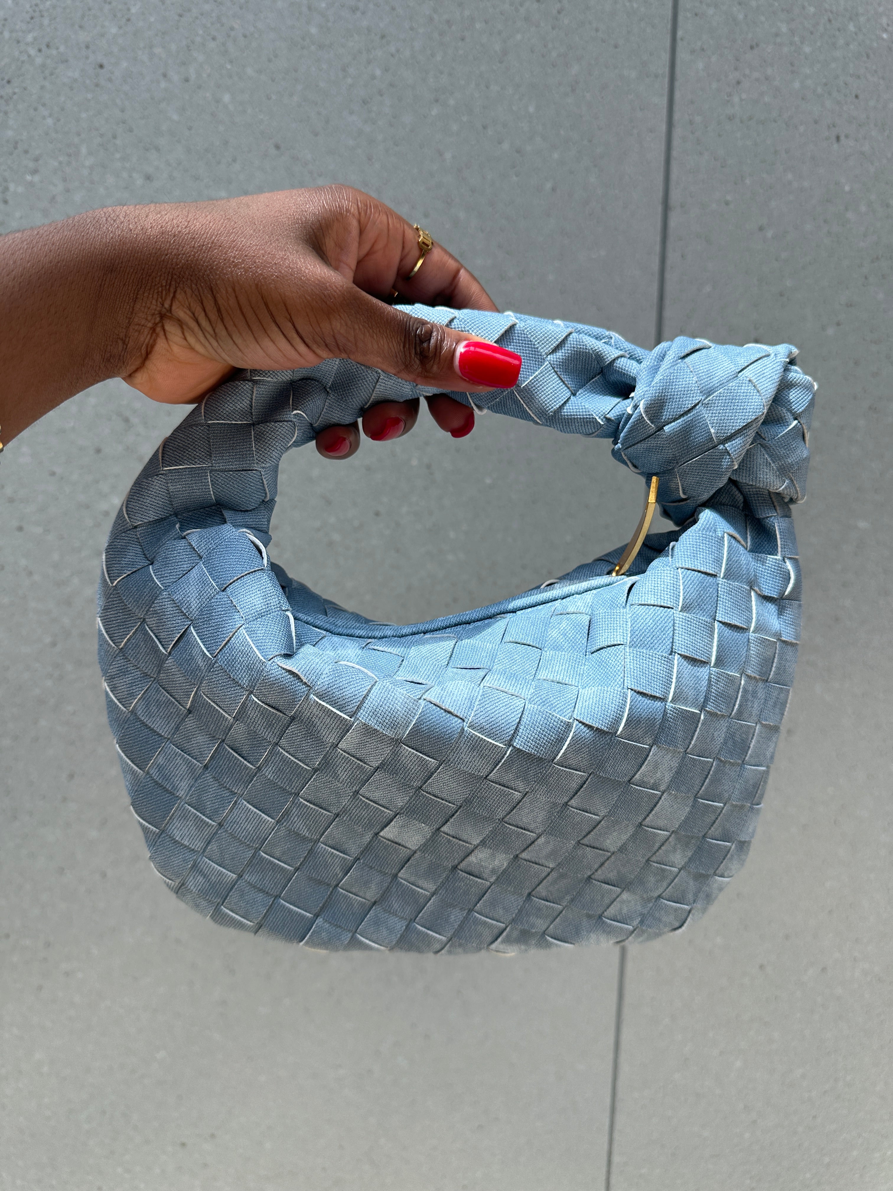 Blue Denim Woven Knot Bag (Small)