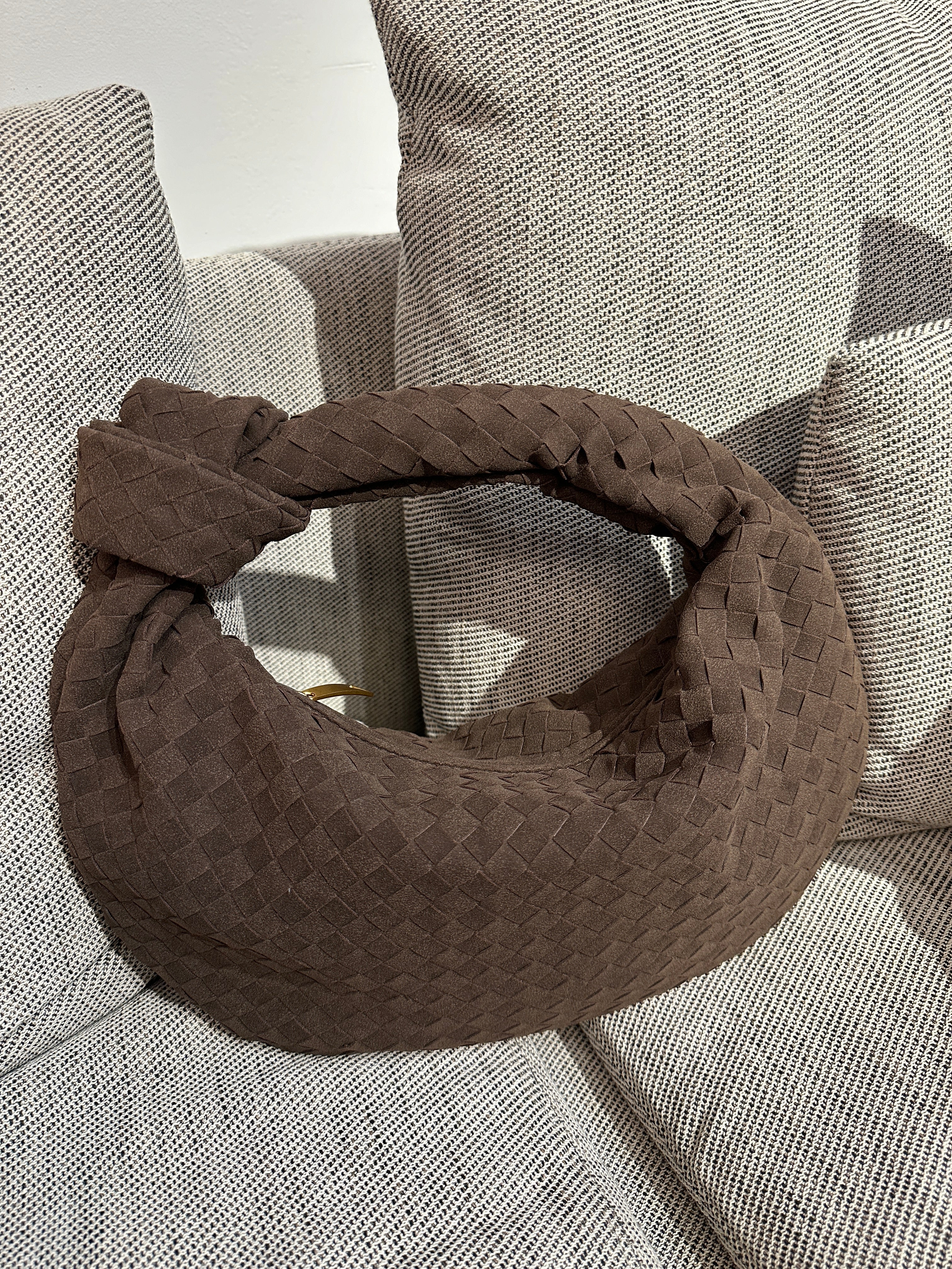 Chocolate Suede Woven Knot Bag (Big)