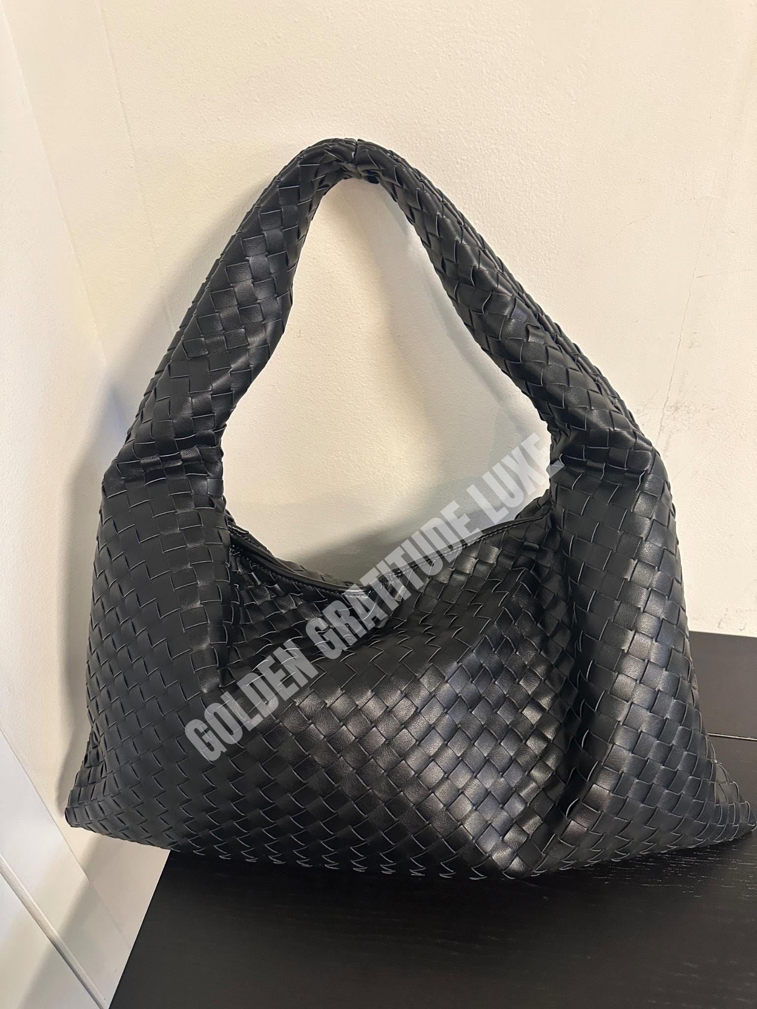 Black Leather Tote Bag Mom Christmas Gift Leather Hobo Bag Women Shoulder Bag Large Black Handbag Woven Leather Bag Best Seller Luxury Bag