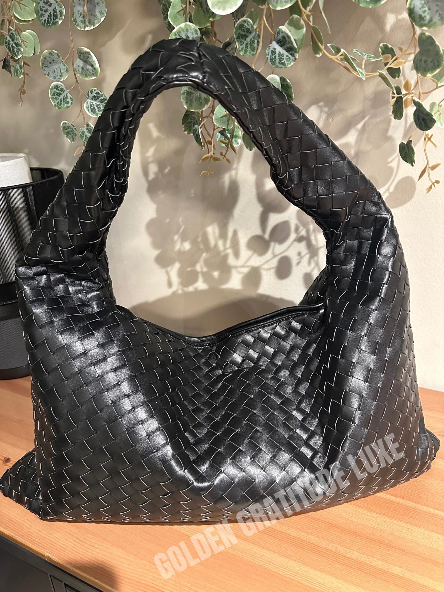 Black Leather Tote Bag Mom Christmas Gift Leather Hobo Bag Women Shoulder Bag Large Black Handbag Woven Leather Bag Best Seller Luxury Bag