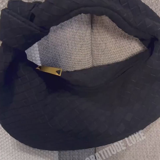 Black Suede Leather Tote, Women's Suede Handbag, Gift For Girlfriend, Knot Woven Bag, Suede Shoulder Bag, Minimalist Women Handbag