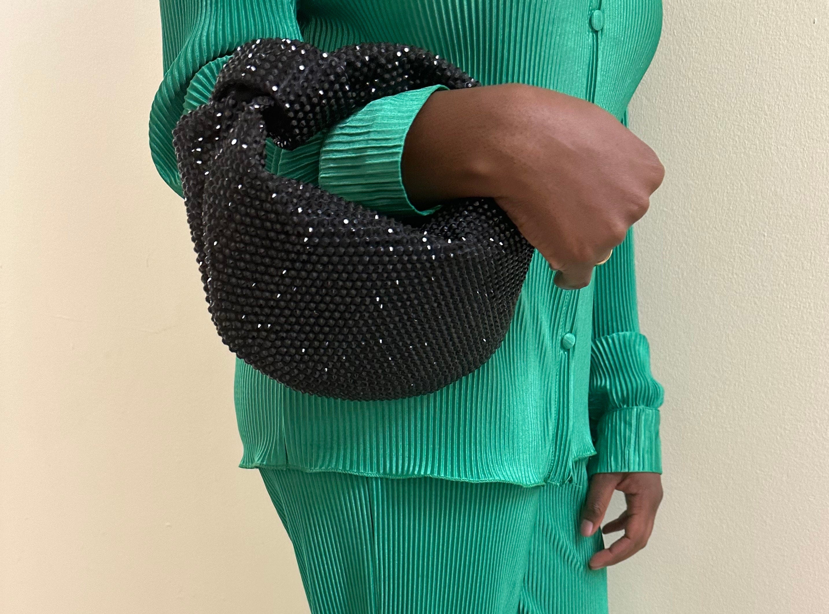 Black Rhinestone Clutch Bag- Luxury Evening Bag- Designer Clutch- Sparkling Handbag Purse- Diamond Handbag- Black and Gold Clutch Bag